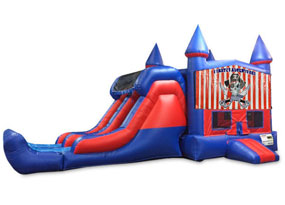 Pirates Adventure Double Lane Dry Slide with Bounce House