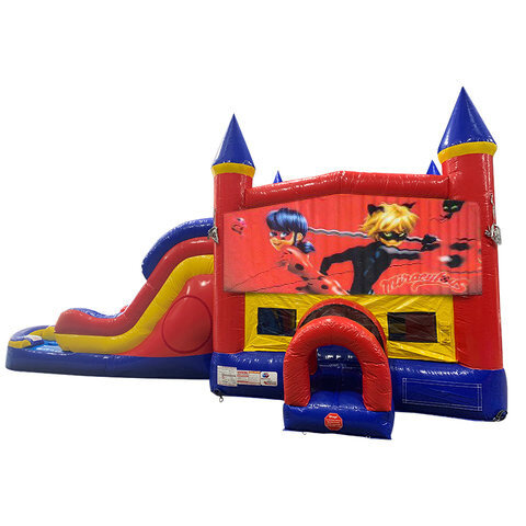 Miraculous Ladybug Double Lane Water Slide with Bounce House Miraculous Ladybug Double Lane Water Slide with Bounce House