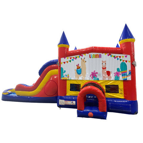 Llama Double Lane Dry Slide with Bounce House