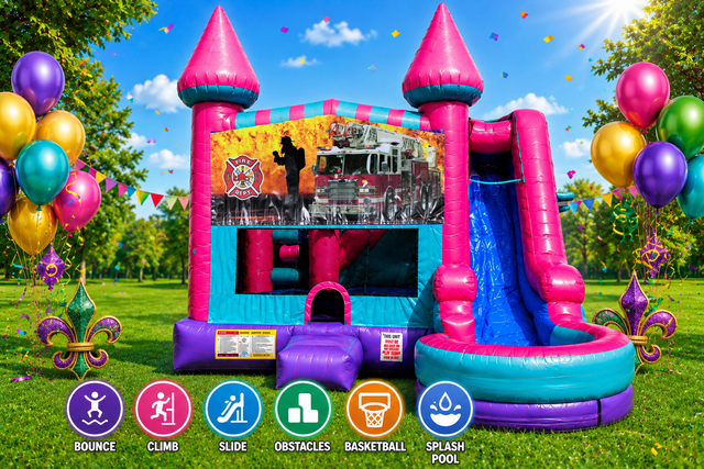 Firemen Fire Truck Inflatable Pink Combo 7in1 Firemen Fire Truck Inflatable Pink Combo 7in1