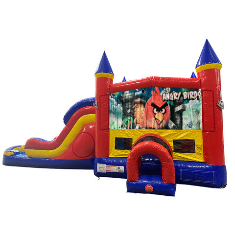 Angry Birds Double Lane Dry Slide with Bounce House