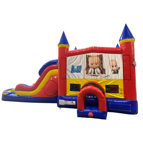 Boss Baby Double Lane Dry Slide with Bounce House