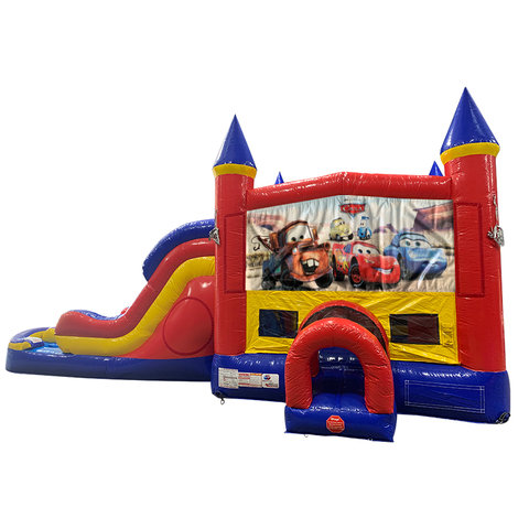 Cars Double Lane Water Slide with Bounce House