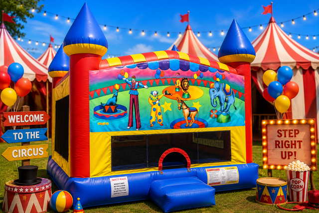 Circus Inflatable bounce house with Basketball Goal Circus Inflatable bounce house with Basketball Goal
