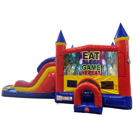 Eat, Sleep, Play Games Double Lane Dry Slide with Bounce House