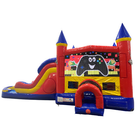 Game Controller Double Lane Dry Slide with Bounce House