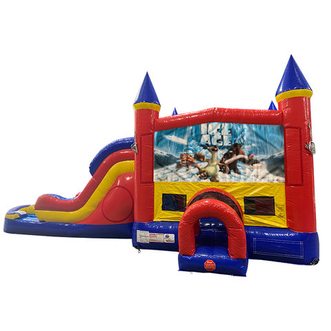 Ice Age Double Lane Water Slide with Bounce House