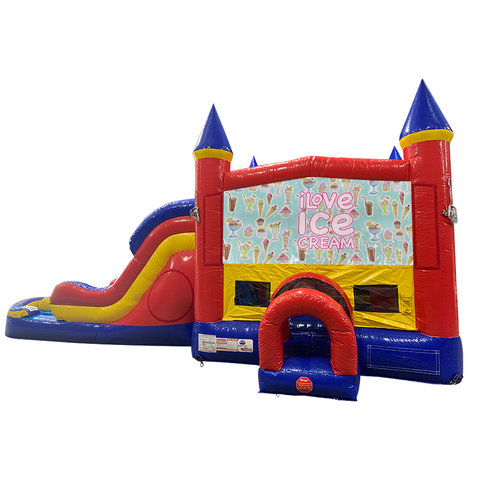 Ice Cream Double Lane Water Slide with Bounce House