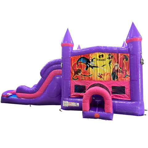 Incredibles Dream Double Lane Wet/Dry Slide with Bounce House