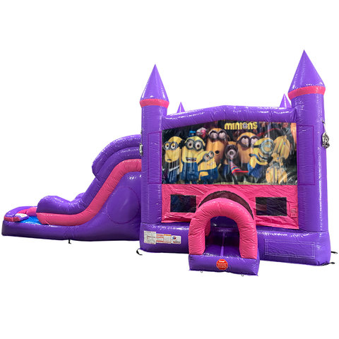 Minions Dream Double Lane Wet/Dry Slide with Bounce House