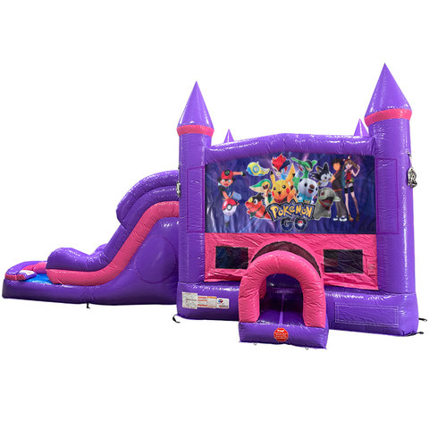 Pokemon Dream Double Lane Wet/Dry Slide with Bounce House Combo