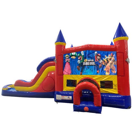 Super Mario Brothers Double Lane Dry Slide with Bounce House