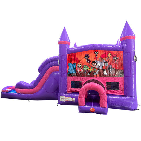 Teen Titans Dream Double Lane Wet/Dry Slide with Bounce House Combo