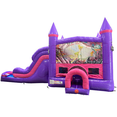 Tinkerbell Dream Double Lane Wet/Dry Slide with Bounce House