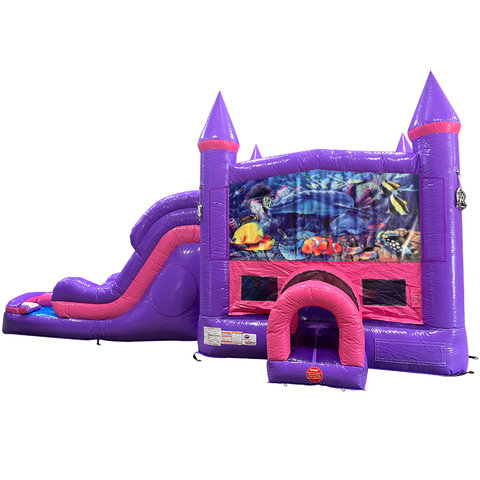 Under the Sea Dream Double Lane Wet/Dry Slide with Bounce House Combo