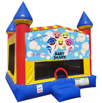 Baby Shark Inflatable bounce house with Basketball Goal 