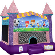 Soccer Inflatable bounce house with Basketball Goal Pink