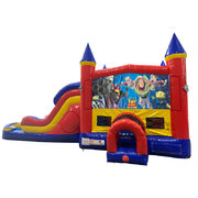 Buzz Lightyear Double Lane Water Slide with Bounce House