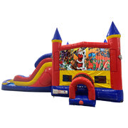Christmas Double Lane Dry Slide with Bounce House