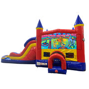 Circus Double Lane Dry Slide with Bounce House