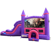Dinosaurs 2 Dream Double Lane Wet/Dry Slide with Bounce House