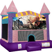 Dinosaurs 2 Inflatable Bounce house with Basketball Goal Pink
