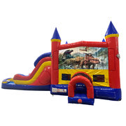 Dinosaurs 3 Double Lane Dry Slide with Bounce House