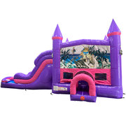 Dinosaurs Dream Double Lane Wet/Dry Slide with Bounce House
