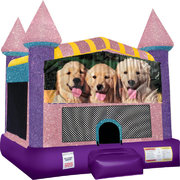 Dogs Inflatable Bounce house with Basketball Goal Pink