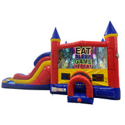 Play Games Double Lane Water Slide with Bounce House