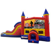 Firemen Fire Truck Double Lane Dry Slide with Bounce House
