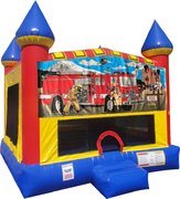 Firemen Inflatable bounce house with Basketball Goal
