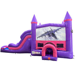 Fighter Jets Dream Double Lane Wet/Dry Slide with Bounce House