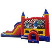 Hot Wheels Double Lane Water Slide with Bounce House