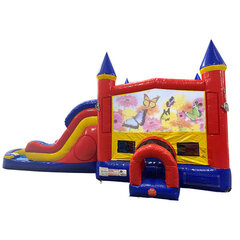 Butterflies Double Lane Dry Slide with Bounce House