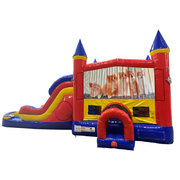 Kitty Cats Double Lane Dry Slide with Bounce House
