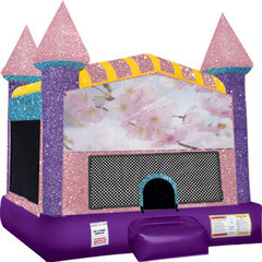 Flowers Inflatable Bounce house with Basketball Goal Pink