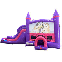 Bluey Dream Double Lane Wet/Dry Slide with Bounce House