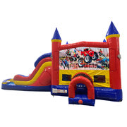 Monster Truck 1 Double Lane Dry Slide with Bounce House