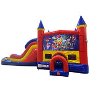 Pokemon Double Lane Water Slide with Bounce House