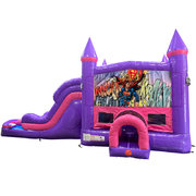 Superman Dream Double Lane Wet/Dry Slide with Bounce House