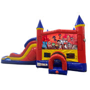Teen Titans Double Lane Dry Slide with Bounce House