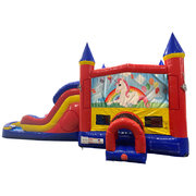 Unicorn Double Lane Dry Slide with Bounce House New Orleans
