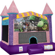 Zombies vs Plants Inflatable Bounce house party rental with Basketball Goal Pink