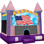 Patriotic Inflatable bounce house with Basketball Goal Pink