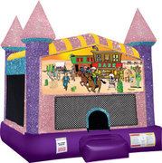 Western Inflatable Bounce house with Basketball Goal Pink