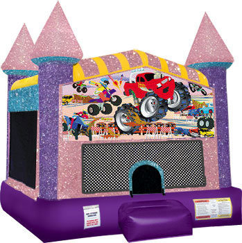Monster Truck (1) Inflatable Bounce house with Basketball Goal Pink