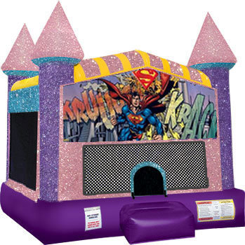 Superman Inflatable bounce house with Basketball Goal Pink