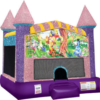 Winnie the Pooh Inflatable bounce house with Basketball Goal Pink