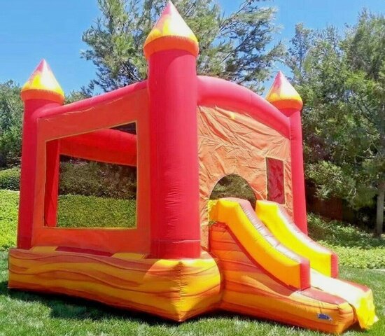 Lava Bounce House Combo with slide and basketball hoop (Wet)